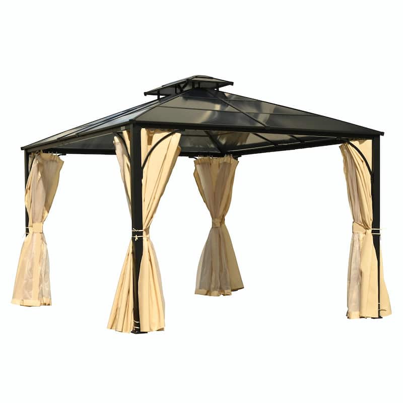 10'x12' Heavy Duty Hardtop Gazebo with Aluminum Frame, Mosquito Netting & Privacy Curtains