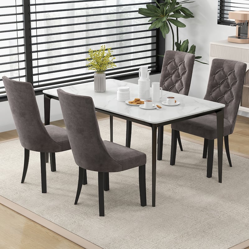 Gymax Tufted Dining Chairs Set of 2 w/ High Backrest Rubber Wood Legs