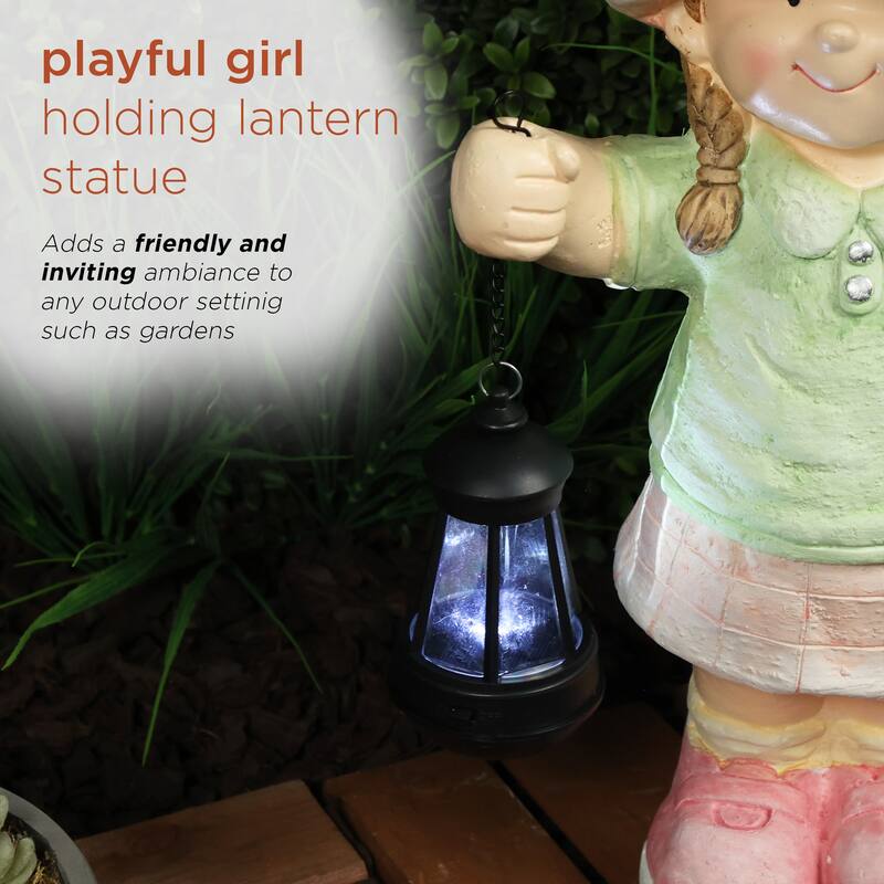 Solar Girl Statue Holding Lantern with LED Light