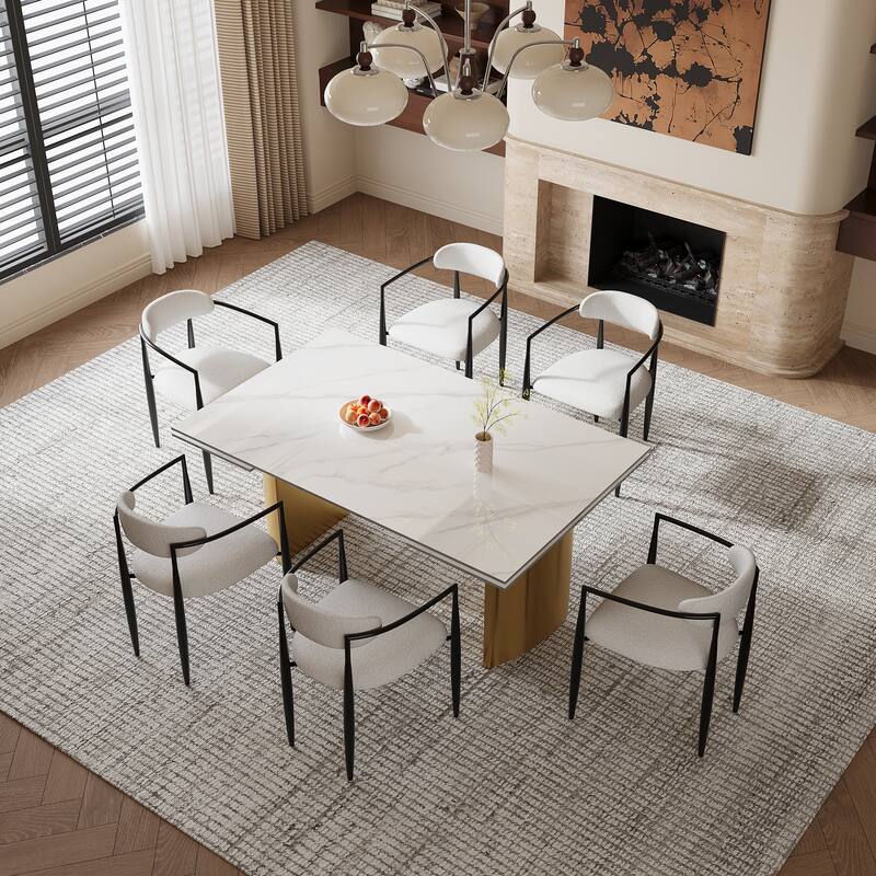 94.48 Inch Modern Minimalist 9 - Piece Extendable Sintered Stone Top Double Pedestal Dining Set
