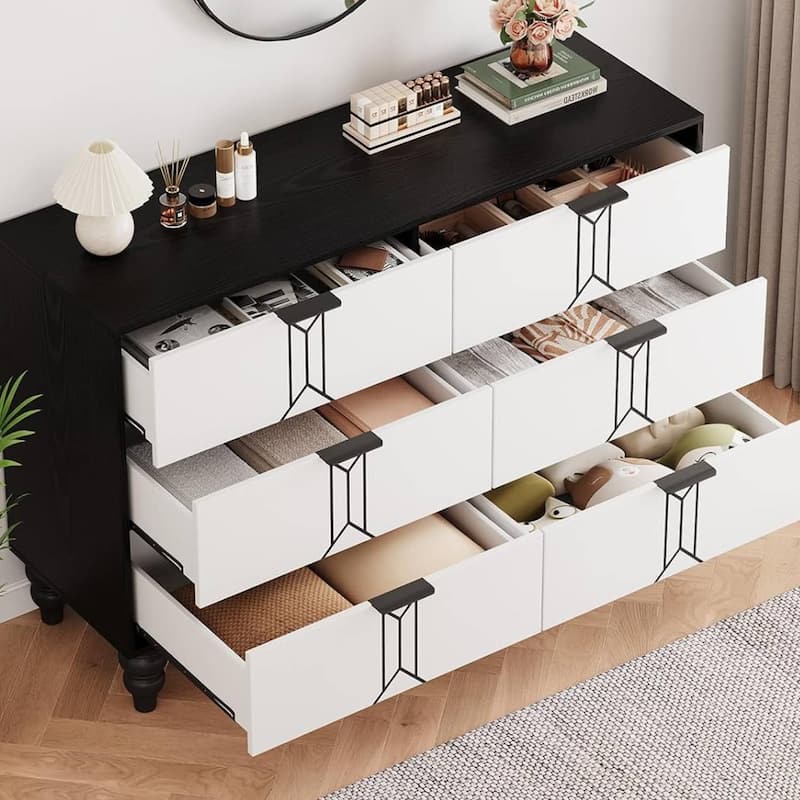 Modern Wooden 6 Drawers Dresser with Pattern Design