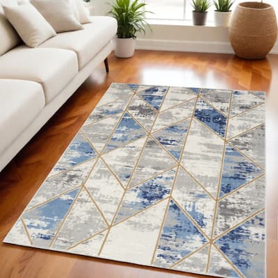 Power Loomed Abstract Modern Non Skid Low Pile Area Rug - 87' X '63' X '0.25
