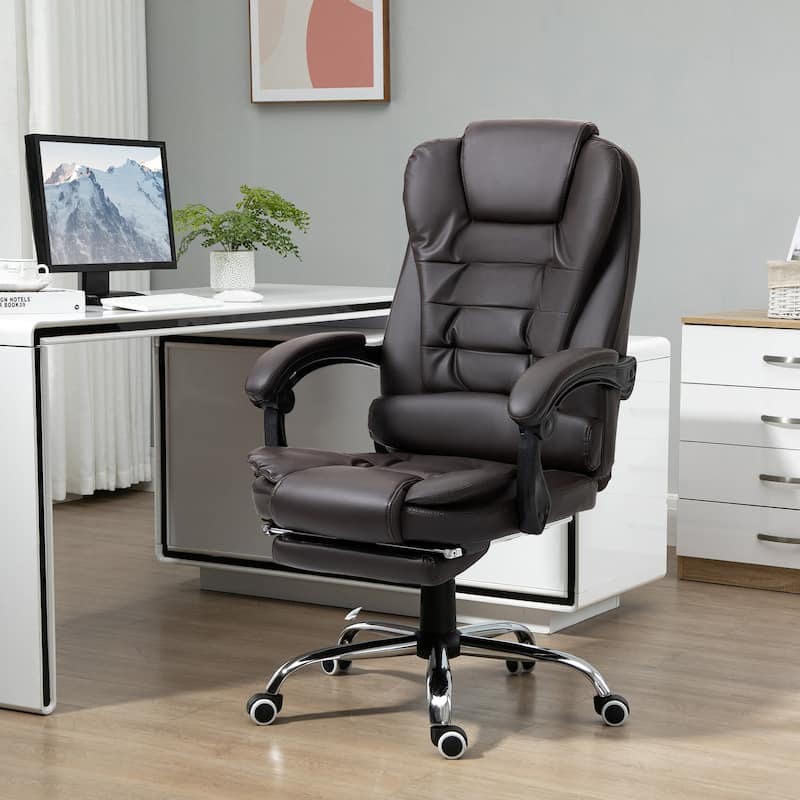 Leather Rolling Chair Reclining Chair with Padded Armrests, Adjustable Height Computer Chair Ergonomic Chair