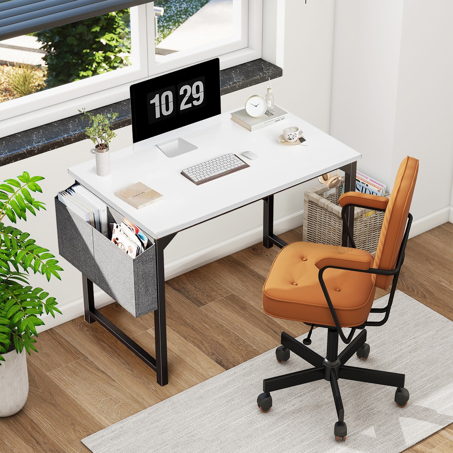 Study Computer Desk 32 Home Office Writing Small Desk Modern Simple Style PC Table Black Metal Frame