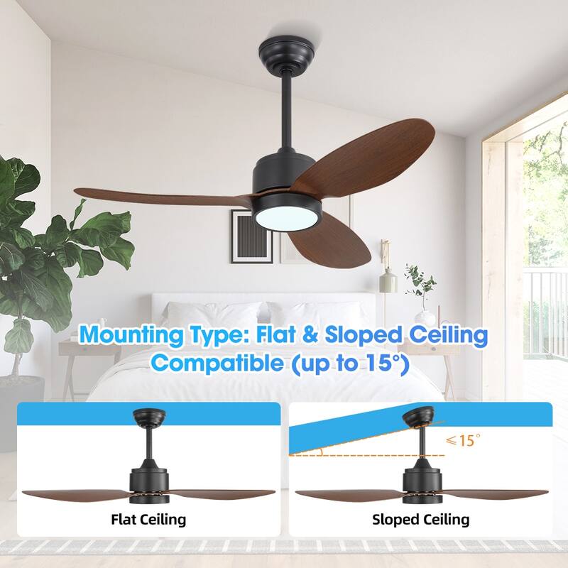 MLiAN 42 in 3 ABS Blades Indoor and Outdoor Ceiling Fan with Integrated LED and Remote Downrod