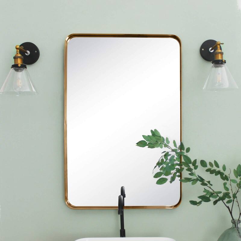 Arthers Stainless Steel Metal Bathroom Vanity Wall Mirror - 36" x 24" - Brushed Gold