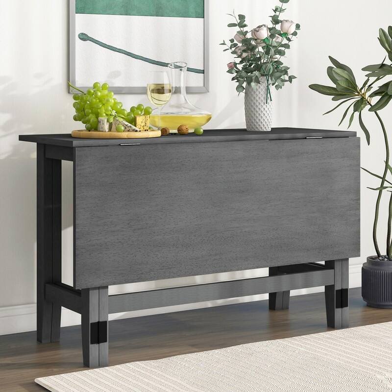 Farmhouse Wood Extendable Dining Table with Drop Leaf - Space-Saving Table for Small Places - Grey