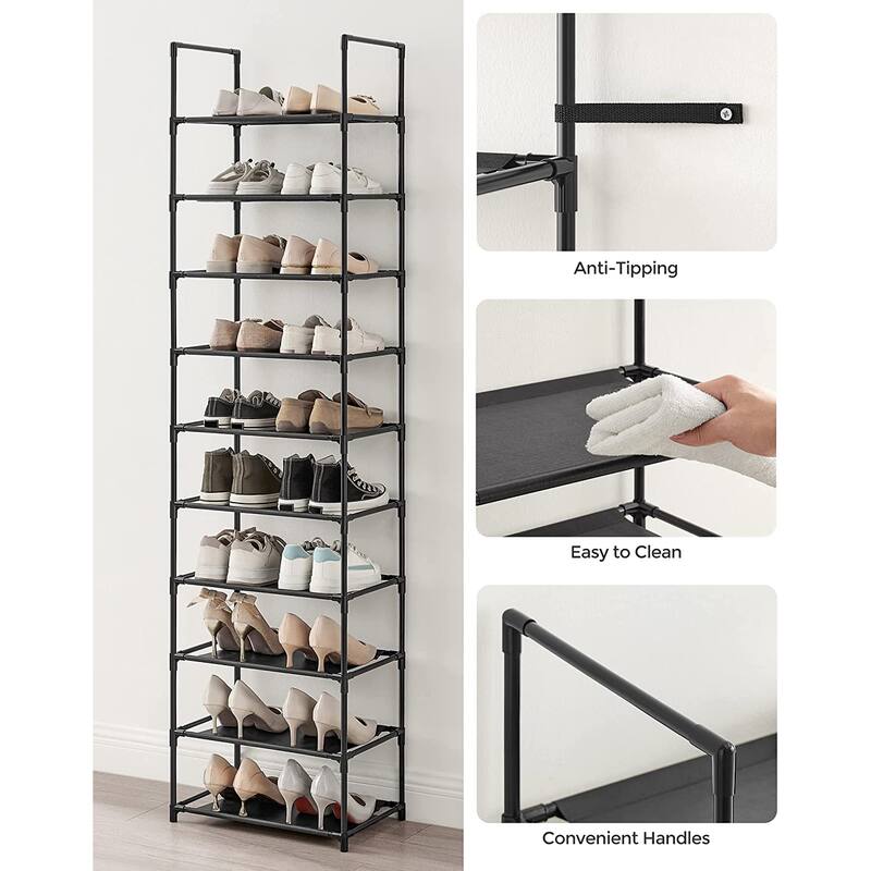 10 Tier Space-Saving Shoe Shelf with Metal Frame and Non-Woven Fabric Shelves