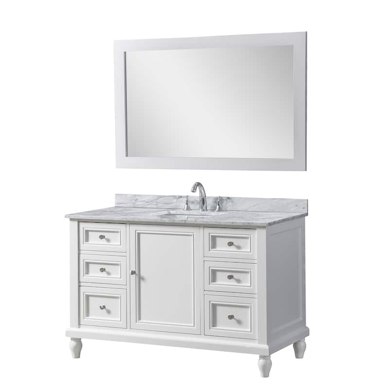 Classic 48 in. Vanity in White with White Carrara Marble Top and 1 large mirror