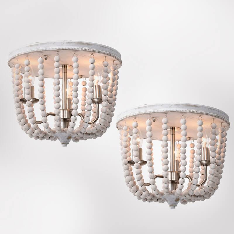 14 Inch Bohemian Antique White Flush Mount Ceiling Lighted (SOLD AS A PAIR)