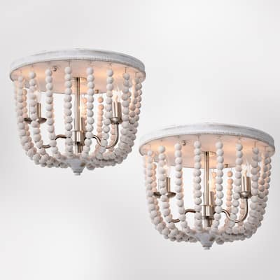 14 Inch Bohemian Antique White Flush Mount Ceiling Lighted (SOLD AS A PAIR)