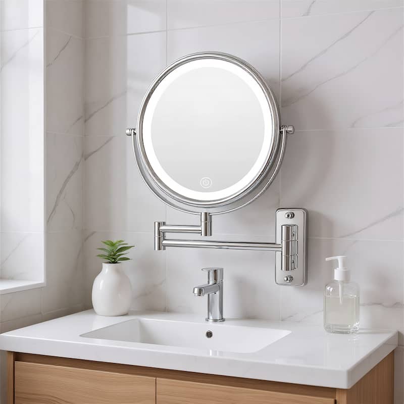 Wall Mounted Makeup Mirror w/ Down Double-Sided 1x/10x Magnification