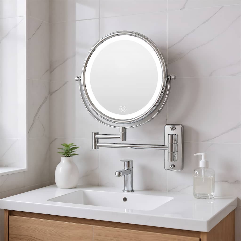 Wall Mounted Makeup Mirror w/ Down Double-Sided 1x/10x Magnification