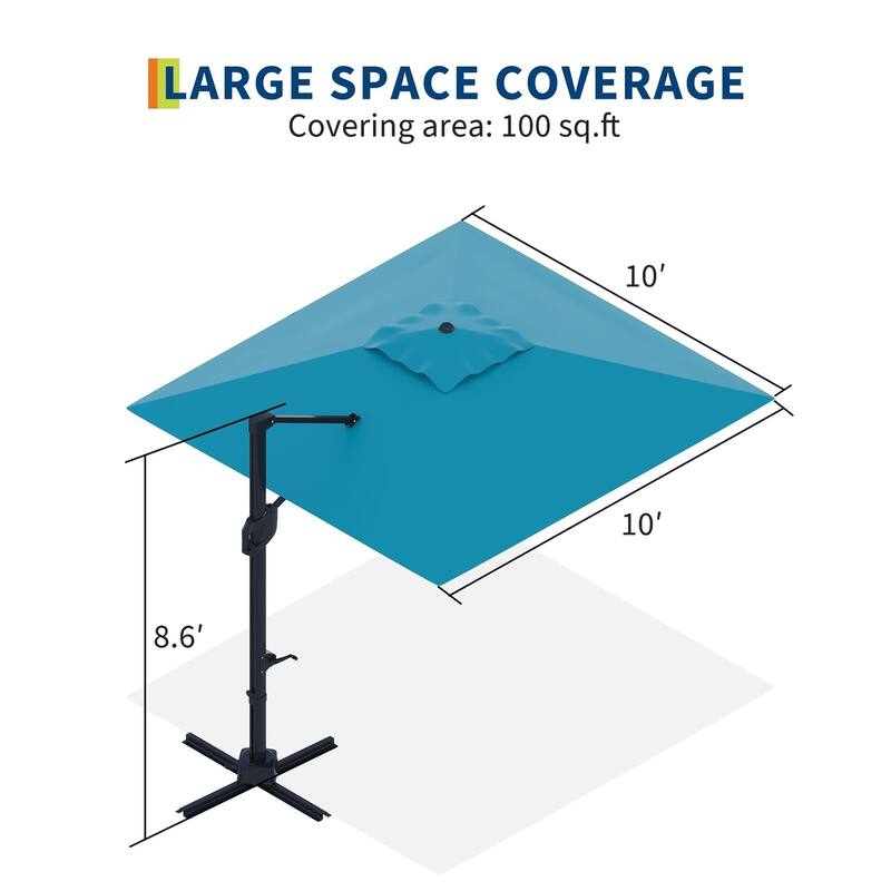 Coromose 10' x 10' Heavy Duty Cantilever Patio Umbrella, with 360-Degree Rotation