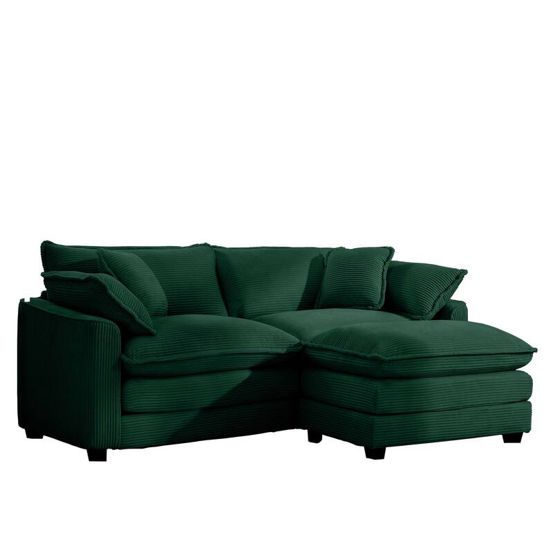 Modular Loveseat with Corduroy Upholstery, Memory Foam Cushions, and Footrest