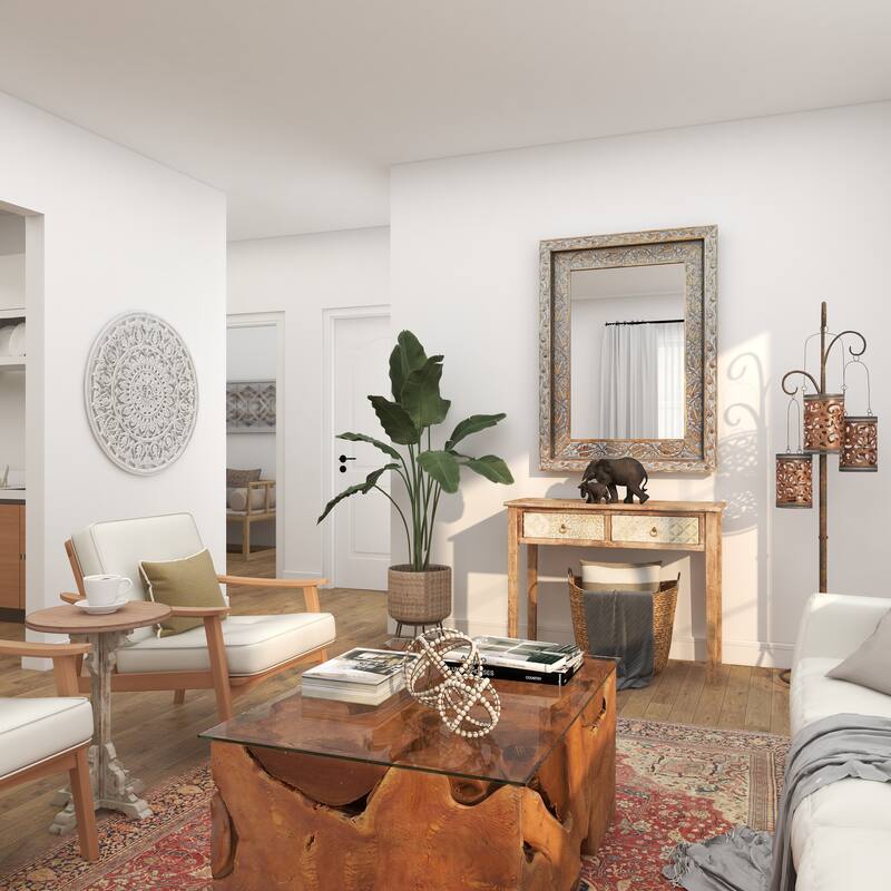 Gray Wood Handmade Intricately Carved Floral Room Wall Mirror