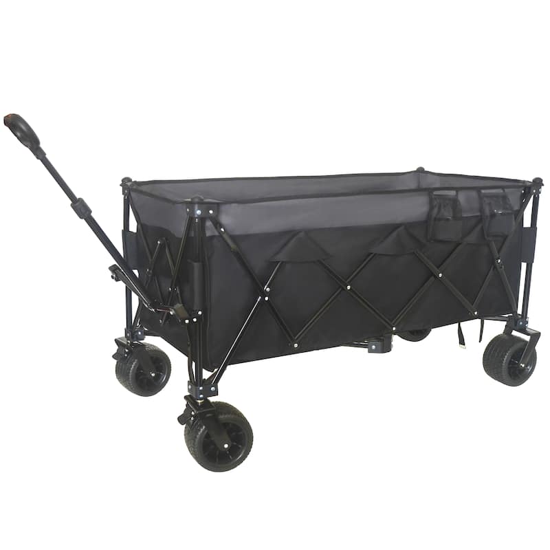 Heavy-Duty Foldable Utility Wagon - 480lbs Capacity, Patented Ultra-Stable Frame, 1:6 Space-Saving Fold & 7"All-Terrain Wheels - Grey/Black