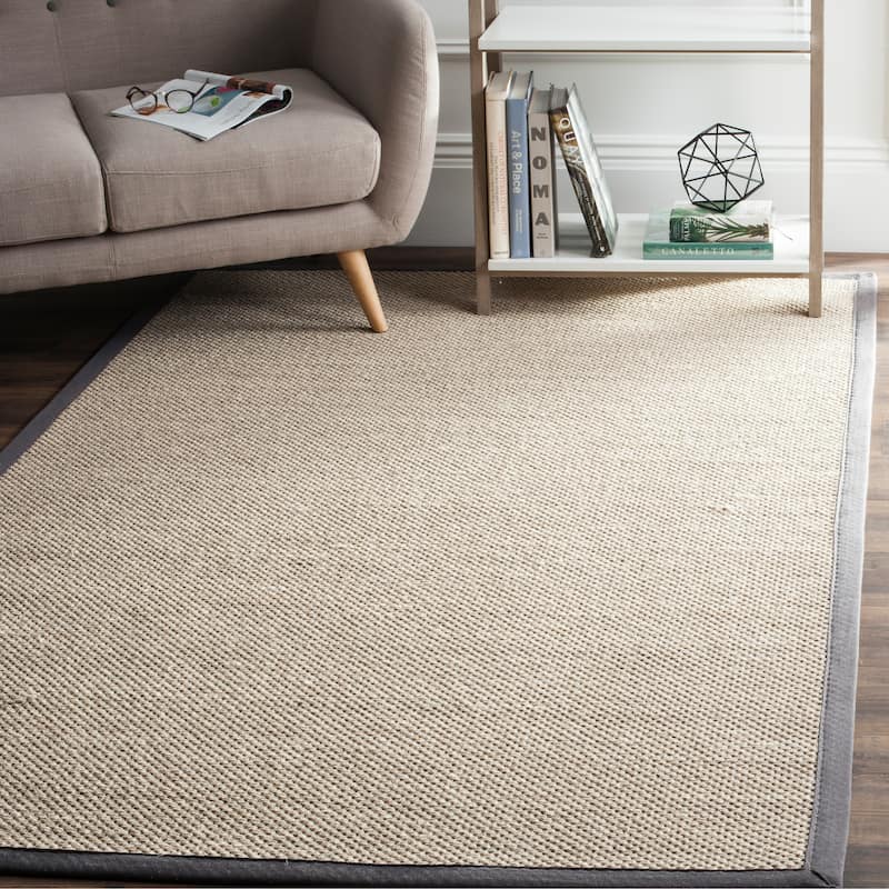 SAFAVIEH Natural Fiber Pacific Casual Border Sisal Rug - 4' x 6' - Marble/Dark Grey - Rectangle