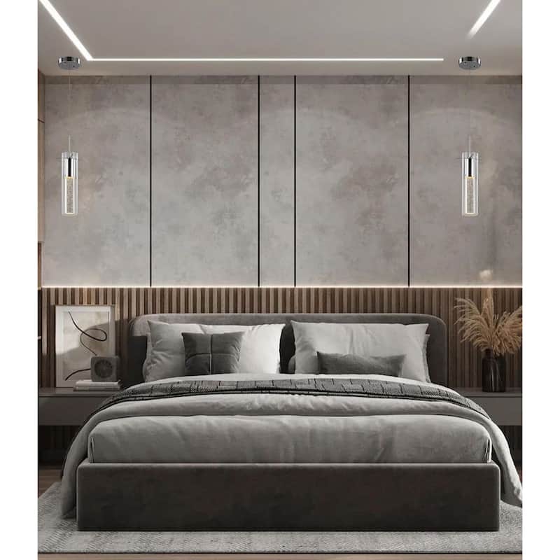 1-Light Chrome Pendant With A Glass Bubble Rod And Shade