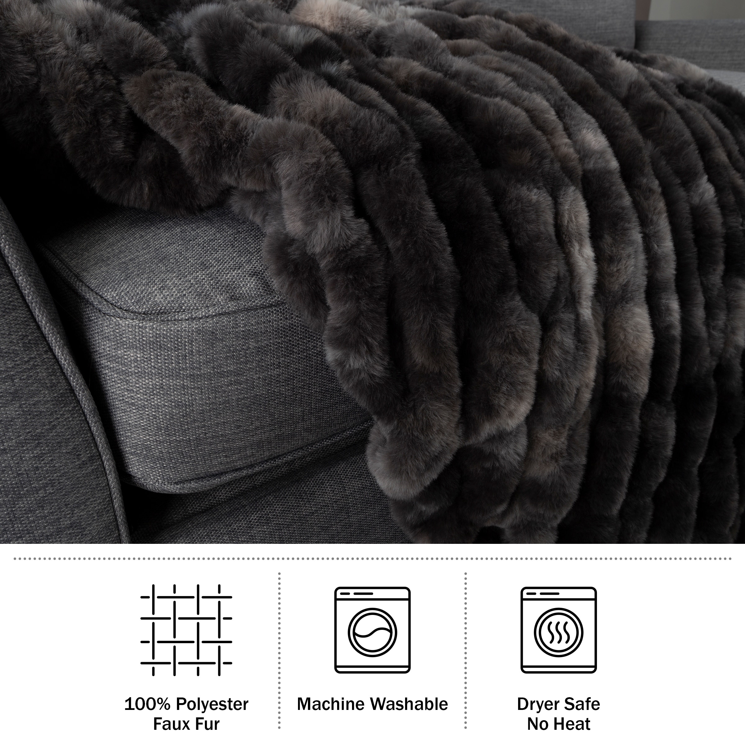 Oversized Ruched Faux Fur Blanket 60x80 Inch Queen Size Throw by
