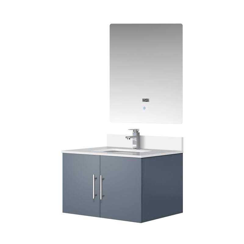 30" Marble Top Bathroom Vanity with Soft-Close Doors, 30" x 32" Mirror & Monte Chrome Faucet - Compact Design