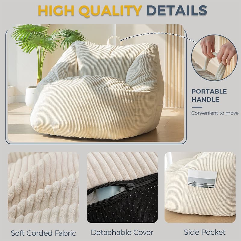 Bean Bag Chair with Handle,Corduroy Accent Sofa Chair