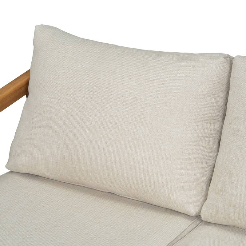 Christopher Knight Home - Thaddeus Patio Acacia Wood Open-Side Loveseat with Removable Cushion.