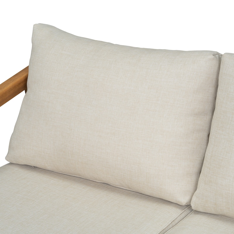 Roomfitters Westin Outdoor Acacia Wood Loveseat with Open Side Design, Teak Finish and Beige Cushions