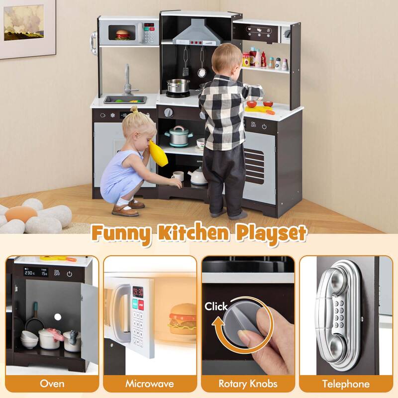 Costway Pretend Play Kitchen for Kids Toddler Aged 3+ Wooden Toy Set - See Details