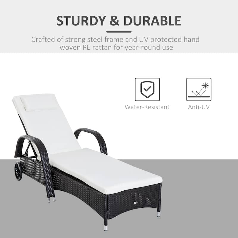 Outsunny Outdoor Rattan Wicker Chaise Lounge Chair with Height Adjustable Backrest & Durable Material, Dark Coffee