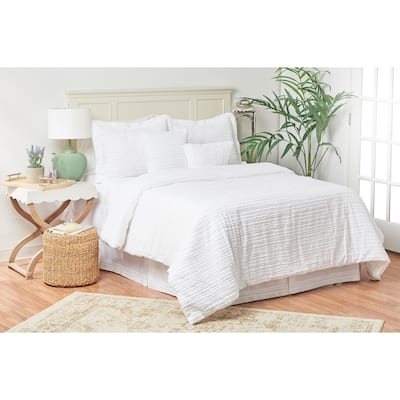 4pcs Eyelashes White Comforter Twin Set All-Season Oversized Cotton Ruffled Bedspread Coverlet 4 Piece Machine Washable