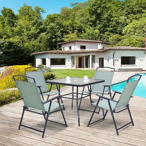 Pellebant 5PCS Patio Dining Set with Square Glass Table and 4 Folding Chairs