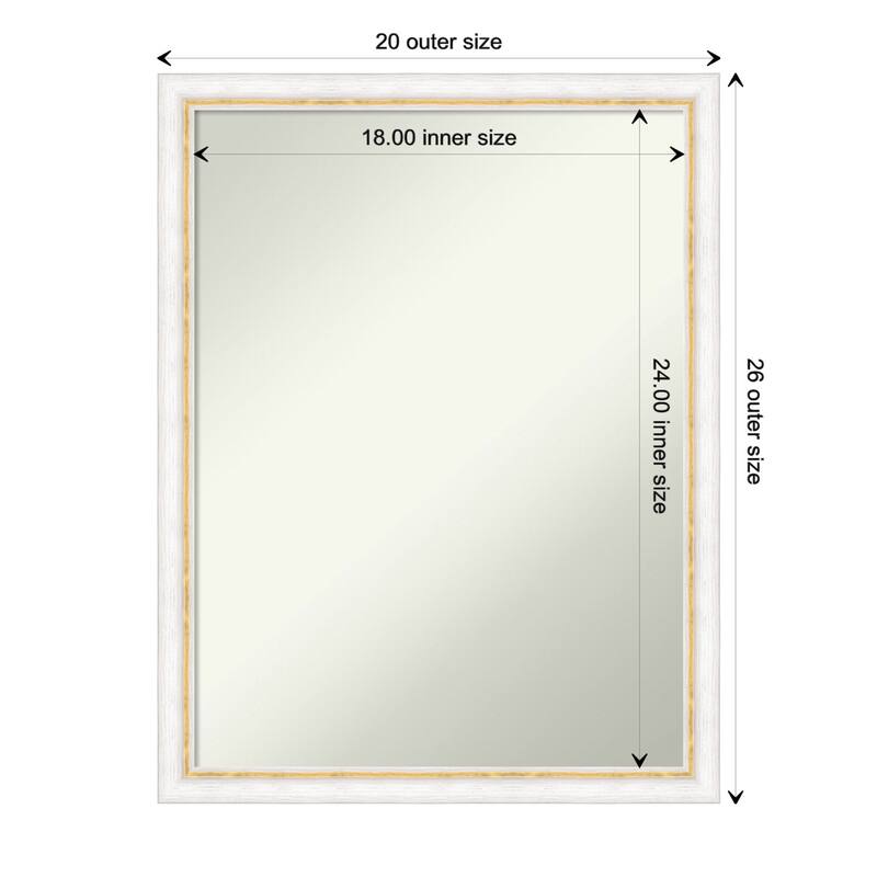 Morgan Non-Beveled Wood Framed Bathroom Vanity Wall Mirror - Morgan White Gold - Glass Size 18x24