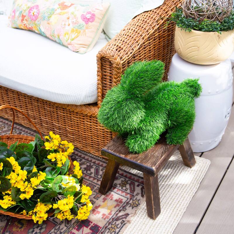 14-in UV Resistant Artificial Grass Garden Plush Topiary Bunny Rabbit - Green