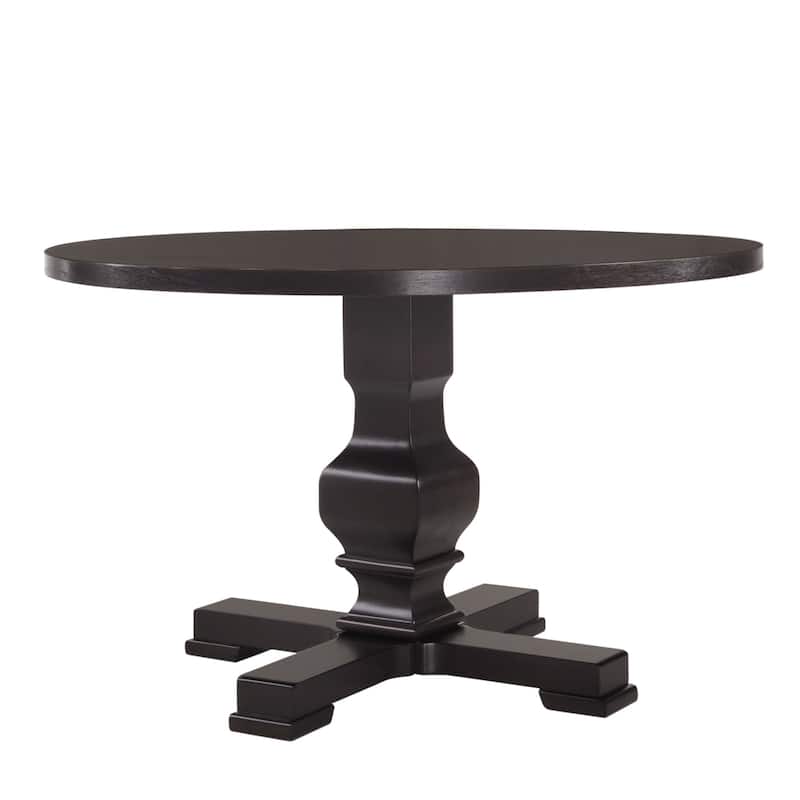 HomeRoots 47" Black Rounded Solid Wood Pedestal Base Dining Table