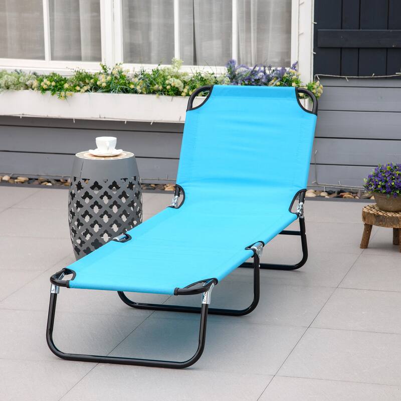 Foldable Outdoor Chaise Lounge Chair Sun Tanning Chairs with 5-Position Backrest and Steel Frame for Beach Patio Poolside