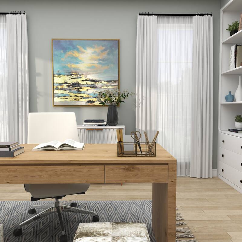 Canvas Leaf Living Room Framed Wall Art with Silver Frame