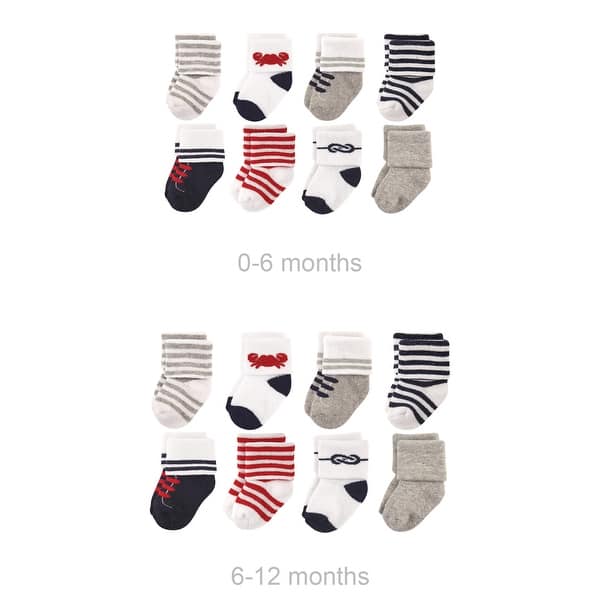 slide 1 of 1, Luvable Friends Infant Boy Grow with Me Cotton Terry Socks, Gray Nautical, 0-6 and 6-12 Months - Nautical 16-Pack 0-6 and 6-12 Months - Nautical 16-Pack