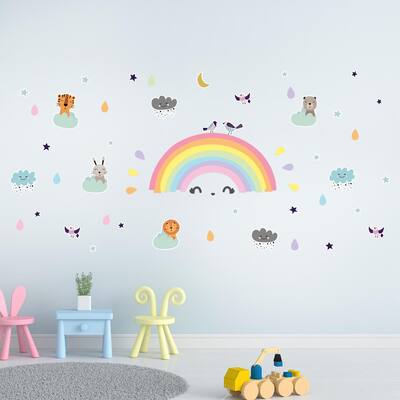 Walplus Animal in Clouds Colorful Rainbow Wall Stickers Nursery Décor