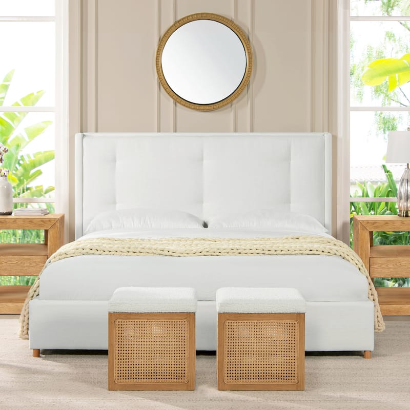 Miramar Tufted Platform Bed - Antique White Polyester - King