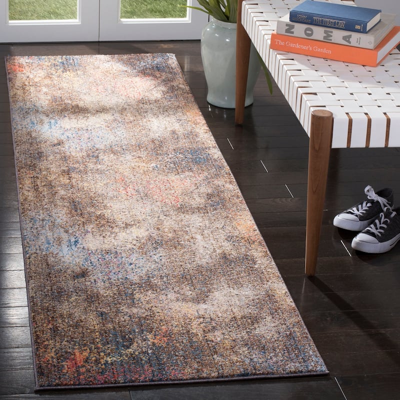 SAFAVIEH Monray Vernia Modern Abstract Polyester Rug - 2'3" x 8' Runner - Blue/Multi