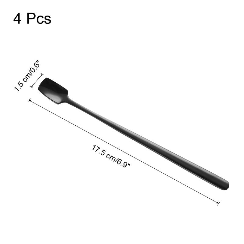 4pcs Espresso Spoons Stainless Steel Square Coffee Spoon - Black - 6.9 Inch