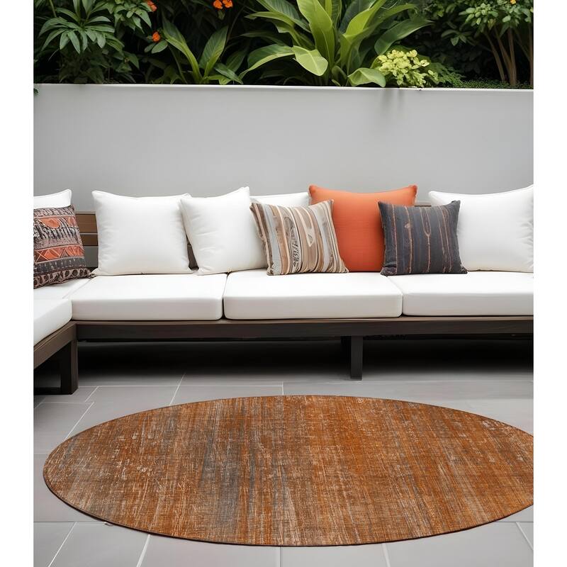 Elri Stripe Weather Resistant Timeless Fusion Outdoor Rug - 8' Round - Orange