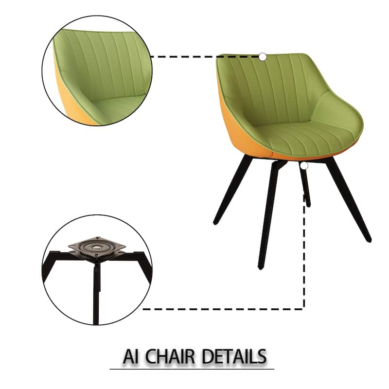 Modern Round Dining Table Set with Carved Legs and PU Leather Chairs, 7-Piece Kitchen Table Set for 4 for Dining Room