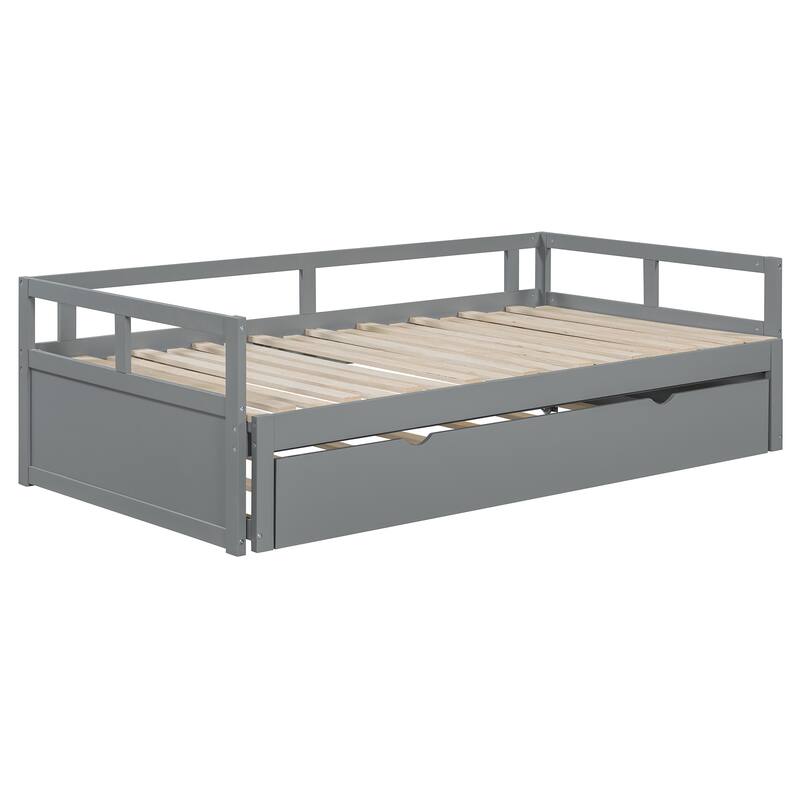 Wooden Daybed with Pull-Out Trundle, Expandable from Twin to King