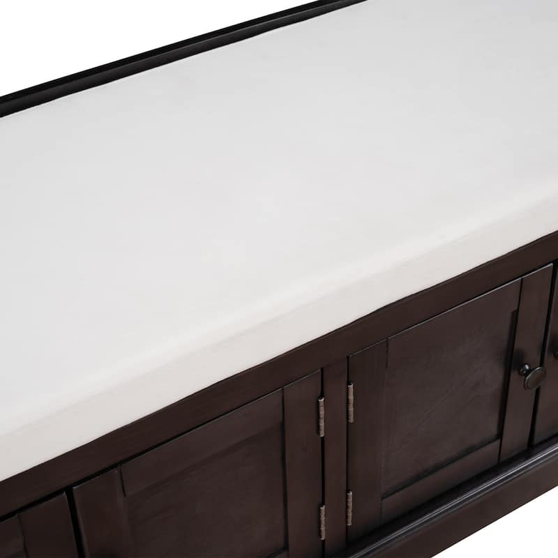 4-door Storage Bench with Adjustable Shelves and Removable Cushion - 42.7"L x 15.9"W x 17.4"H