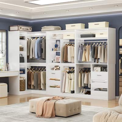 72"-108" Closet System with Drawers and Hanging Rods,Freestanding Walk-in Closet Organizer System Wardrobe Closet Tower