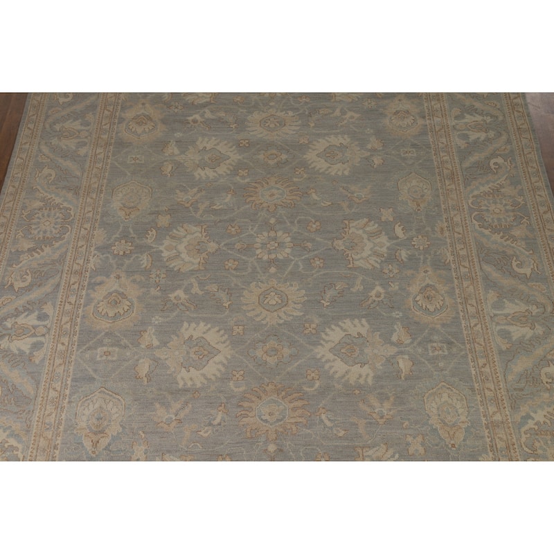 Hand Knotted Oriental 100% Wool Carpet Transitional All-Over Greys & Charcoal Oushak Area Rug - 12' 2'' X 9' 0''