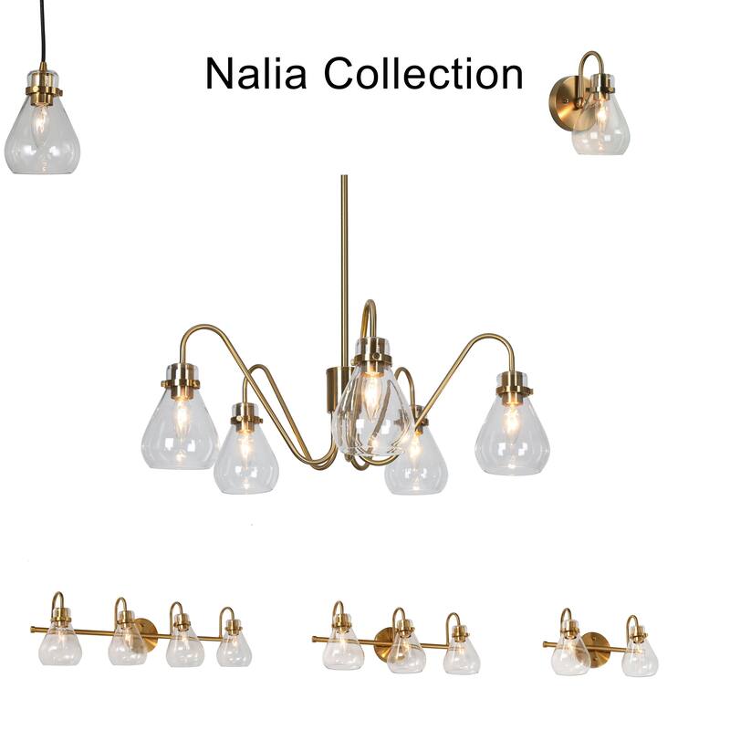 Modern Contemporary Brass Gold 4-light Bathroom Vanity Light LED Dimmable Glass Wall Sconces - L31.5"x W7.5"x H8.5"