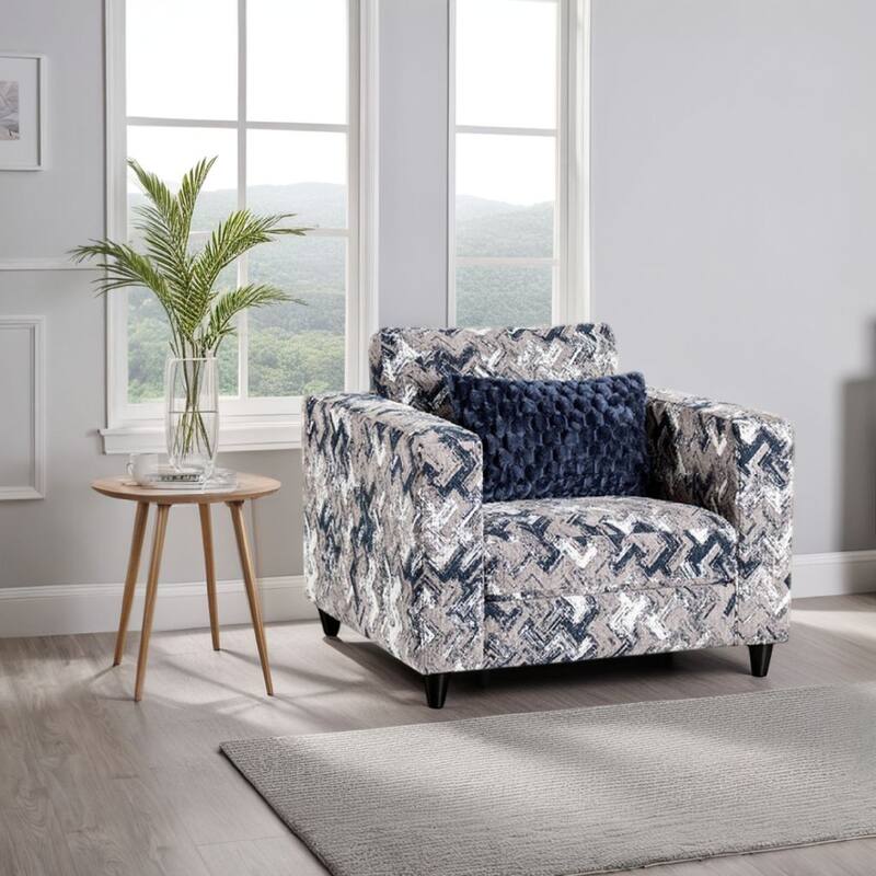 Harie Accent Club Chair, 1 Throw Pillow, Light Gray Chenille Pattern